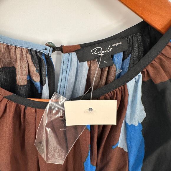 RAILS NWT Evereve Khloe Brown Blue Abstract Tiered Dress // S - Picture 8 of 12